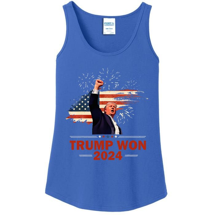 Trump Won 2024 Election President 47 Th American Flag Ladies Essential Tank