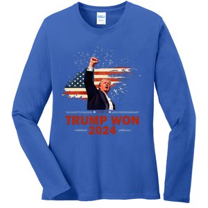 Trump Won 2024 Election President 47 Th American Flag Ladies Long Sleeve Shirt