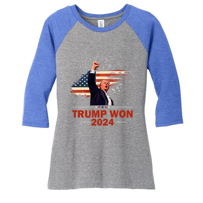 Trump Won 2024 Election President 47 Th American Flag Women's Tri-Blend 3/4-Sleeve Raglan Shirt