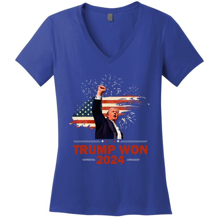 Trump Won 2024 Election President 47 Th American Flag Women's V-Neck T-Shirt