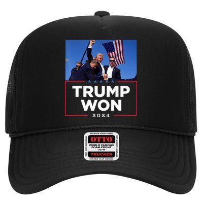 Trump Won 2024 Get Over It 47th Us President High Crown Mesh Back Trucker Hat