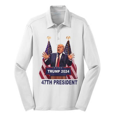 Trump Won 2024 President 47th Of White House Donald Trump Silk Touch Performance Long Sleeve Polo