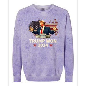 Trump Won 2024 President 47th Election Us Flag Colorblast Crewneck Sweatshirt