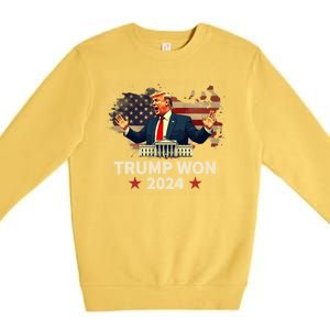 Trump Won 2024 President 47th Election Us Flag Premium Crewneck Sweatshirt