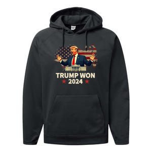 Trump Won 2024 President 47th Election Us Flag Performance Fleece Hoodie