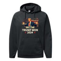 Trump Won 2024 President 47th Election Us Flag Performance Fleece Hoodie