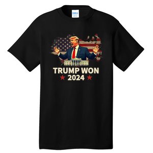 Trump Won 2024 President 47th Election Us Flag Tall T-Shirt