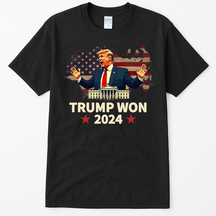 Trump Won 2024 President 47th Election Us Flag Tall T-Shirt