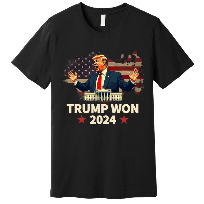 Trump Won 2024 President 47th Election Us Flag Premium T-Shirt