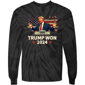 Trump Won 2024 President 47th Election Us Flag Tie-Dye Long Sleeve Shirt