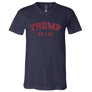 Trump Won 2024 Election 45 47 President Victory Inauguration V-Neck T-Shirt