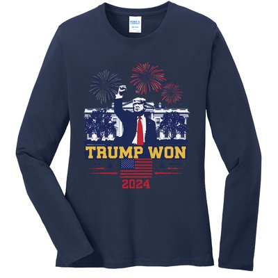 Trump Won 2024 President 47th Of White House Donald Trump Ladies Long Sleeve Shirt