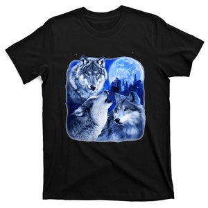 Three Wolves 3 Grey Wolf Howling At The Moon Wild Animal T-Shirt