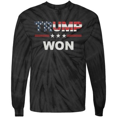 Trump Won 4th Of July American Flag Tie-Dye Long Sleeve Shirt