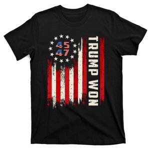 Trump Won 45 47 Retro American Flag T-Shirt