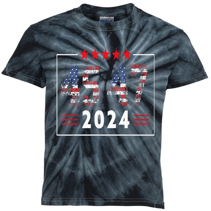 Trump Won 45 47 Trump President Vintage Election Trump 2024 Kids Tie-Dye T-Shirt