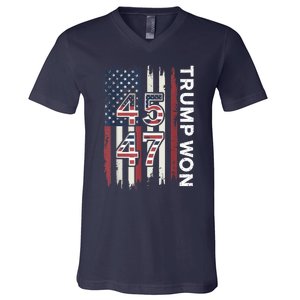 Trump Won 45 47 V-Neck T-Shirt