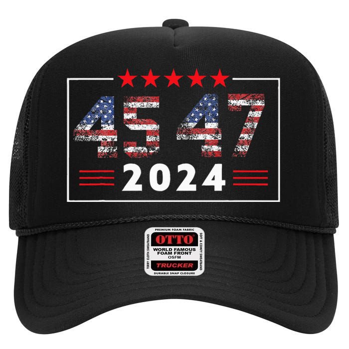 Trump Won 45 47 Trump President Vintage Election Trump 2024 High Crown Mesh Back Trucker Hat