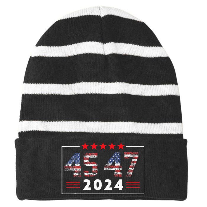 Trump Won 45 47 Trump President Vintage Election Trump 2024 Striped Beanie with Solid Band