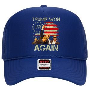 Trump Won Again Trump Signals To Americans To Fight High Crown Mesh Back Trucker Hat