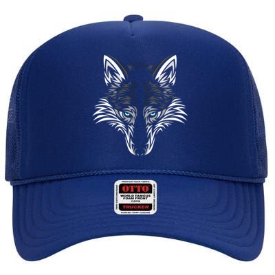 Tribal Wolf Animal Hunter Gift High Crown Mesh Back Trucker Hat