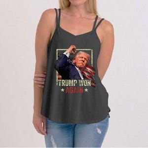 Trump Won Again 2024 Election President 47th American Flag Women's Strappy Tank