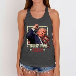 Trump Won Again 2024 Election President 47th American Flag Women's Knotted Racerback Tank