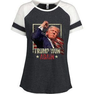 Trump Won Again 2024 Election President 47th American Flag Enza Ladies Jersey Colorblock Tee