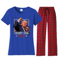 Trump Won Again 2024 Election President 47th American Flag Women's Flannel Pajama Set