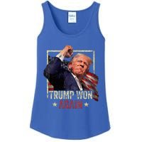 Trump Won Again 2024 Election President 47th American Flag Ladies Essential Tank