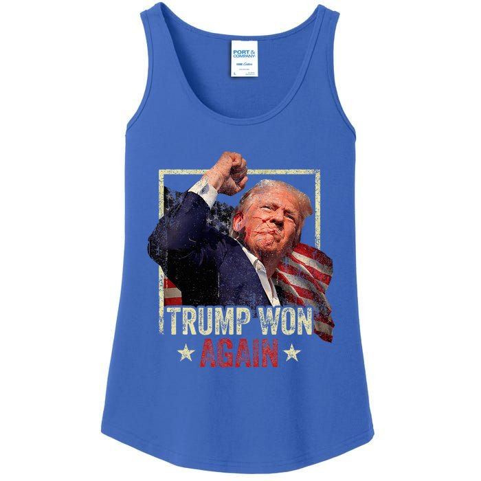 Trump Won Again 2024 Election President 47th American Flag Ladies Essential Tank