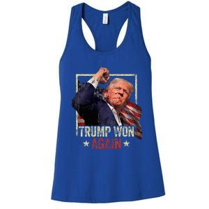 Trump Won Again 2024 Election President 47th American Flag Women's Racerback Tank