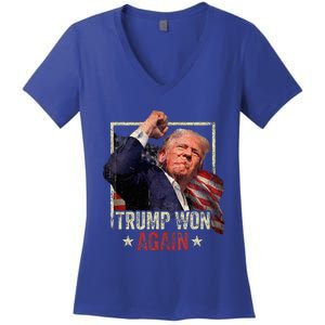 Trump Won Again 2024 Election President 47th American Flag Women's V-Neck T-Shirt