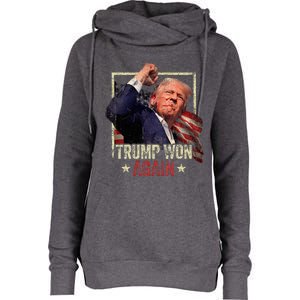 Trump Won Again 2024 Election President 47th American Flag Womens Funnel Neck Pullover Hood