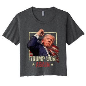 Trump Won Again 2024 Election President 47th American Flag Women's Crop Top Tee