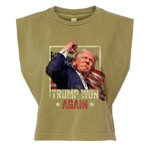 Trump Won Again 2024 Election President 47th American Flag Garment-Dyed Women's Muscle Tee