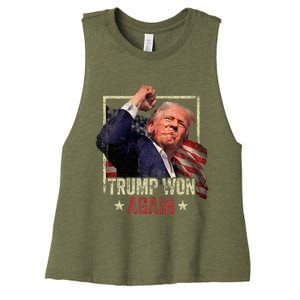 Trump Won Again 2024 Election President 47th American Flag Women's Racerback Cropped Tank