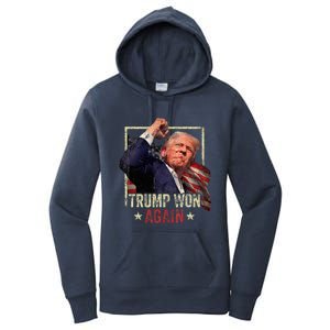 Trump Won Again 2024 Election President 47th American Flag Women's Pullover Hoodie