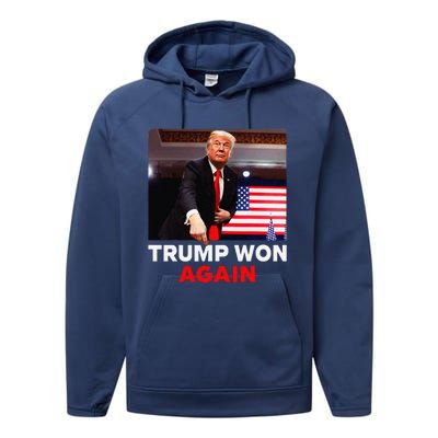 Trump Won Again 2024 Election Trump Wins 2024 Performance Fleece Hoodie