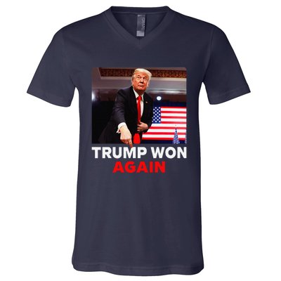 Trump Won Again 2024 Election Trump Wins 2024 V-Neck T-Shirt