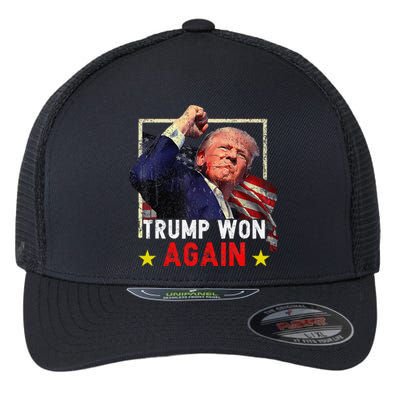 Trump Won Again 2024 Election President 47 Th American Flexfit Unipanel Trucker Cap