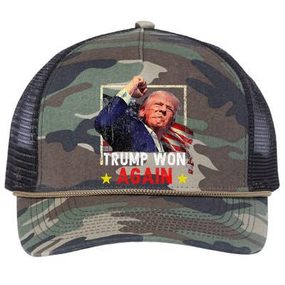 Trump Won Again 2024 Election President 47 Th American Retro Rope Trucker Hat Cap