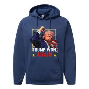 Trump Won Again 2024 Election President 47 Th American Performance Fleece Hoodie