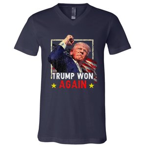 Trump Won Again 2024 Election President 47 Th American V-Neck T-Shirt