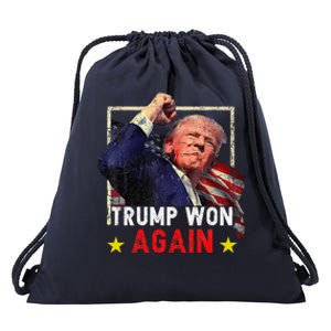 Trump Won Again 2024 Election President 47 Th American Drawstring Bag