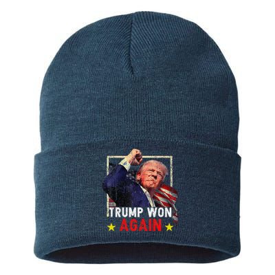 Trump Won Again 2024 Election President 47 Th American Sustainable Knit Beanie