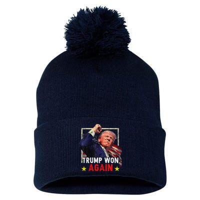 Trump Won Again 2024 Election President 47 Th American Pom Pom 12in Knit Beanie