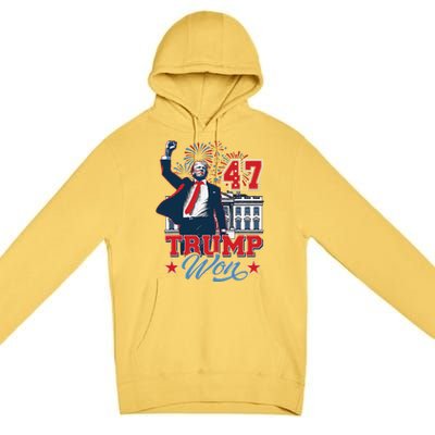 Trump Won Again 2024 Election President 47 Th American Flag Premium Pullover Hoodie