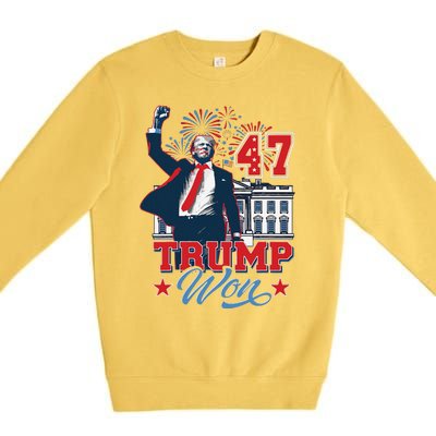 Trump Won Again 2024 Election President 47 Th American Flag Premium Crewneck Sweatshirt