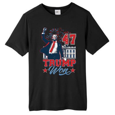 Trump Won Again 2024 Election President 47 Th American Flag Tall Fusion ChromaSoft Performance T-Shirt